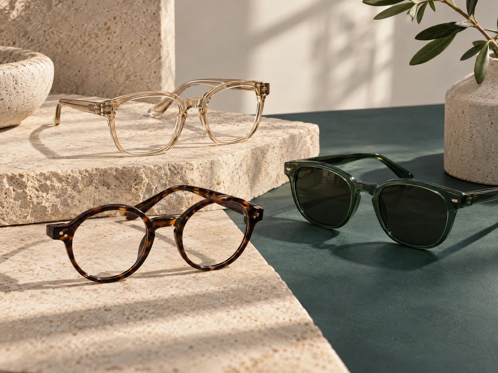 Editorial arrangement of unbranded eyeglasses